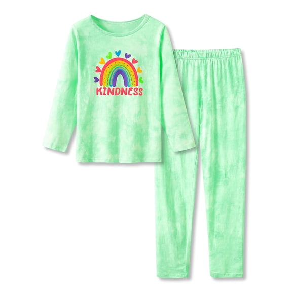 Beezizac Trendy Tie Dye Pajama Set for Little & Big Girls - Rainbow Graphic Long Sleeves & Pants PJ Set Size 10