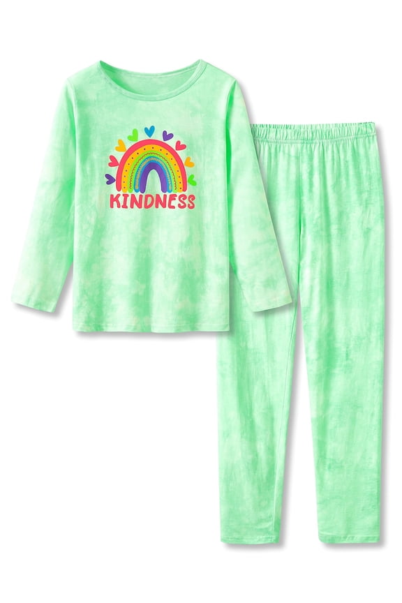 Trendy Tie Dye Pajama Set for Little & Big Girls - Rainbow Graphic Long Sleeves & Pants PJ Set Size 10