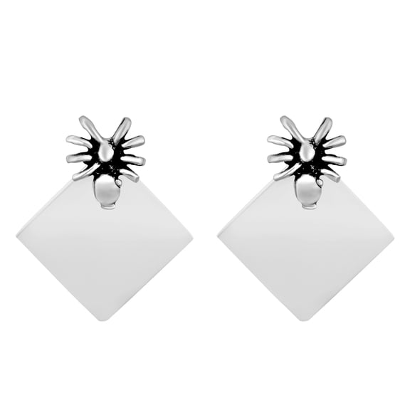 Trendy Tiny Spider Sterling Silver Rhombus Shape Post Drop Earrings