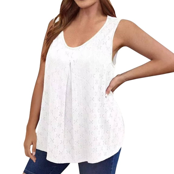 Trendy Tops For Women 2025 Sevevn Women's Casual Sleeveless Round Neck Solid Color Large Size Top Summer Tops For Women