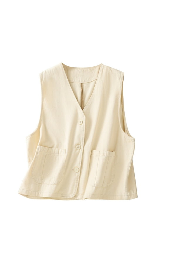Trendy Tops For Women 2025 Sevevn Womens Linen Vest Tops Casual Button Down Sleeveless Blazer Spring Jackets Summer Tops For Women