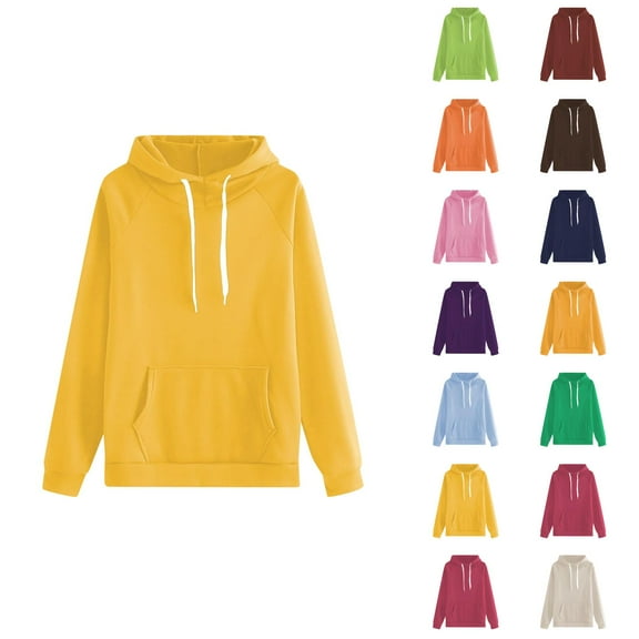 Trendy Tops for Women 2025 Women's Solid Color Sweatshirt Fashionable Women's Hooded Solid Color Sweatshirt With Pocket Casual Style & Comfortable Fit