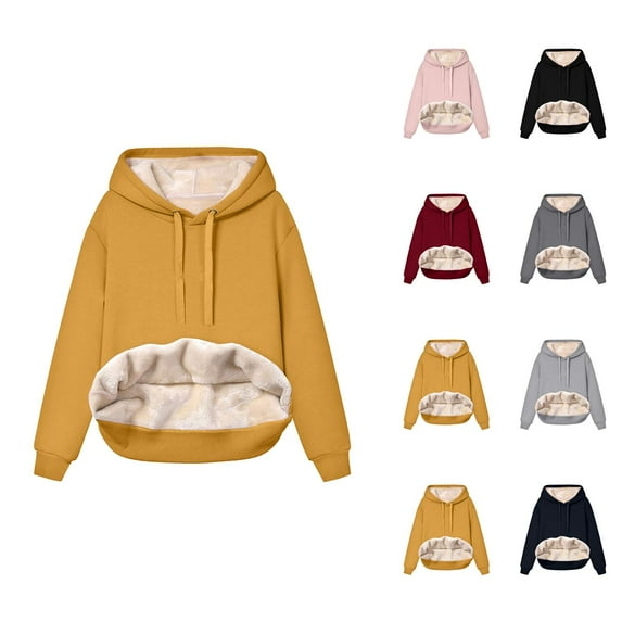 Trendy Tops for Women 2025 Women's Solid Sweatshirt Women Thick Hoodie Sweatshirt Lined Winter Velvet Warm Hoodie V Neck Long Sleeve Underwear Tops Blouse