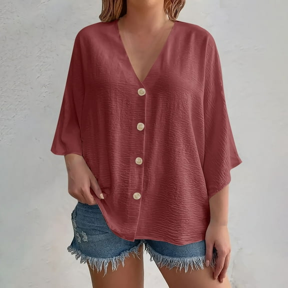 Trendy Tops for Women 2025 ,Women's Dressy Casual V Neck Short Sleeve Button Down Shirts Relaxed Work Business Loose Blouses Tops