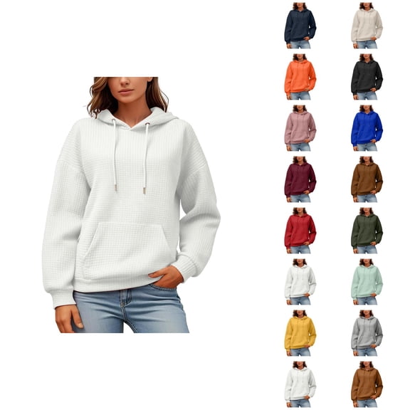 Trendy Tops for Women 2025 Women's Solid Sweatshirt Ladies' Fashionable And Casual Solid Color Round Neck Long Sleeved Pocket Sweatshirt And Hoodie
