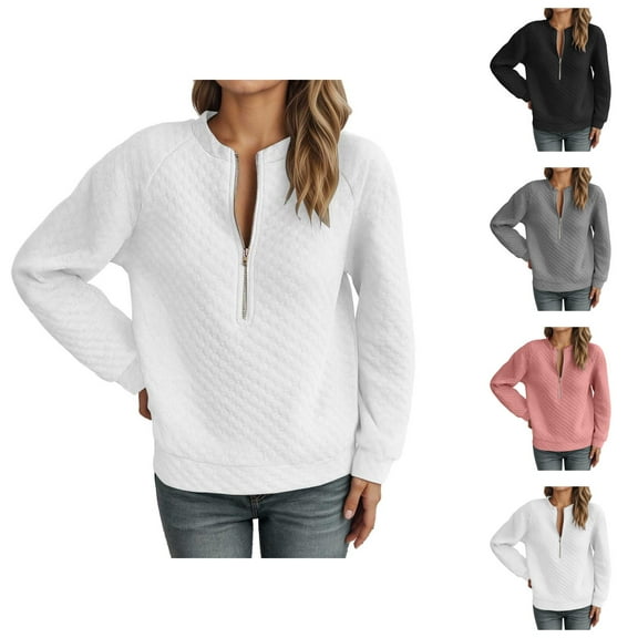 Trendy Tops for Women 2025 Women's Solid Sweatshirt Women's Casual Stand Up Collar Long Sleeved Pullover Regular Solid Color Color Top Hoodie
