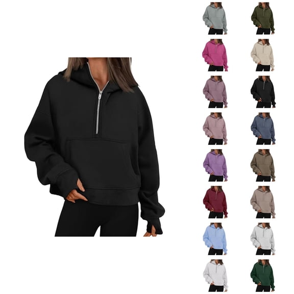 Trendy Tops for Women 2025 Women's Solid Sweatshirt Women's Fashion Casual Zipper Long Sleeved Loose Solid Color Hoodie