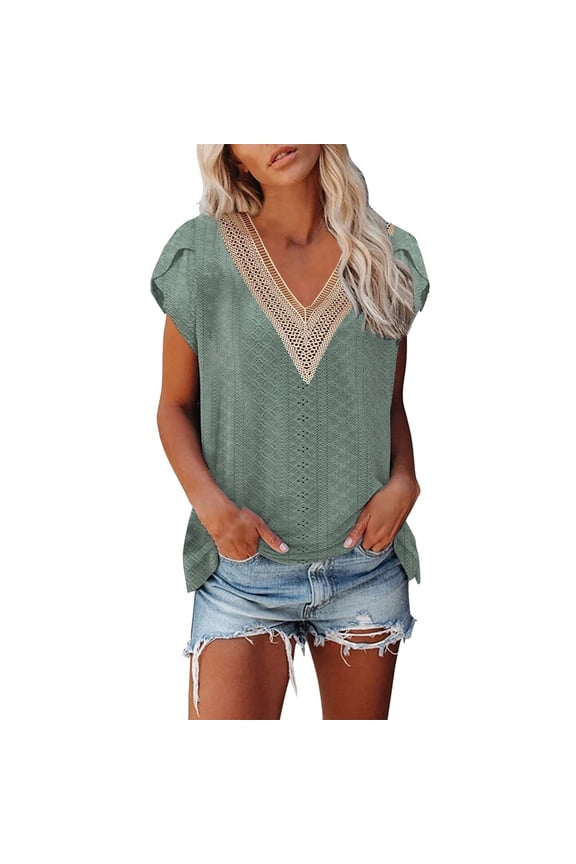 Trendy Tops for Women Casual Printed V-Neck Peplum Sleeve Loose Short Sleeve T-Shirt Plus Size Blouse