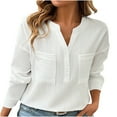 thumbnail image 1 of Trendy Tops for Women Lightweight Soft V Neck Long Sleeve Solid Color Button down Shirts for Casual Work Tunic Blouses with Pocket, 1 of 7