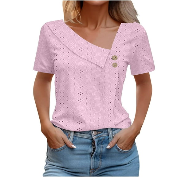 Trendy Tops for Women V Neck Shirts Dressy Casual Short Sleeve Tunics Summer Vacation Blouses