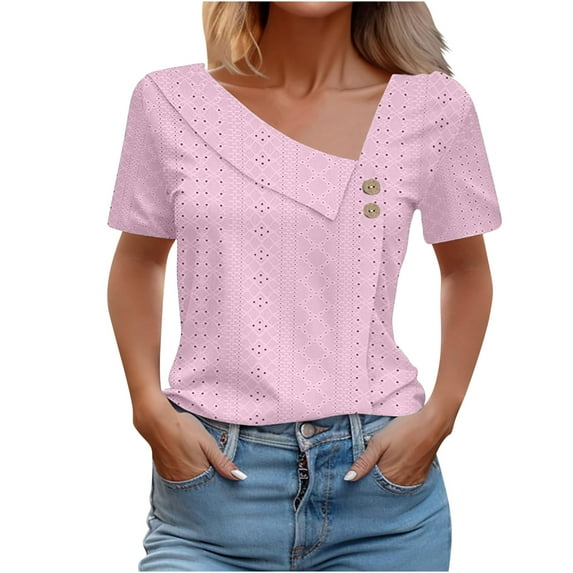 Trendy Tops for Women V Neck Shirts Dressy Casual Short Sleeve Tunics Summer Vacation Blouses