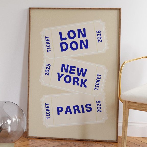 Trendy Travel Ticket Art Print: Preppy Wanderlust Decor UNFRAMED PAPER POSTER, Home Decor, Vintage Gift, Living Room Dercor