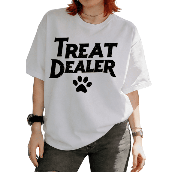 Trendy Treat Dealer Paw Print Funny Pet Lover Casual Graphic Tees T-shirt Tops Short Sleeve Round Neck White S-5XL