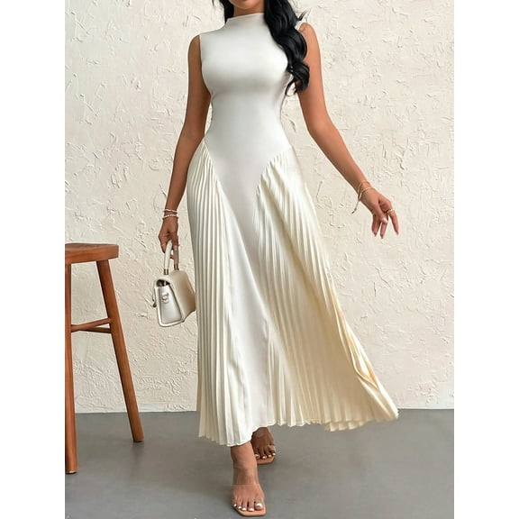 Trendy Tron Elegant Pleated Slim A-Line Dress for Women in Pastel Shades