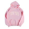 thumbnail image 1 of Trendy Tunic Tops for Women 2025 Fall Winter Loose Fit Hooded Long Sleeve Blouson Off the Shoulder Drawstring Graphic Leisure Cotton Hoodies Sweatshirts(Pink,XXL), 1 of 3
