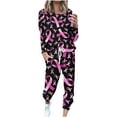 thumbnail image 1 of Trendy Two Piece Outfits for Women Sweatsuits Breast Cancer Awareness Series Clothes Long Sleeve Top Sweatpant Sets (2XL, Black 02), 1 of 5