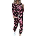 thumbnail image 1 of Black and Friday Deals,Trendy Two Piece Outfits for Women Sweatsuits Breast Cancer Awareness Series Clothes Long Sleeve Top Sweatpant Sets (3XL, Black), 1 of 5