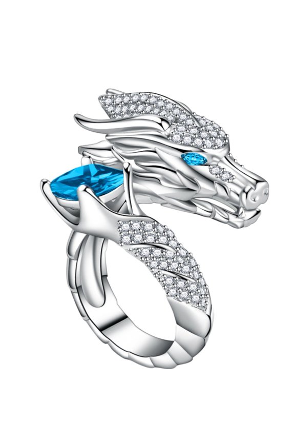 Trendy Unisex Chinese Loong Themed Rings With Glittering Gemstones Fashion Jewelry Finger Accessories