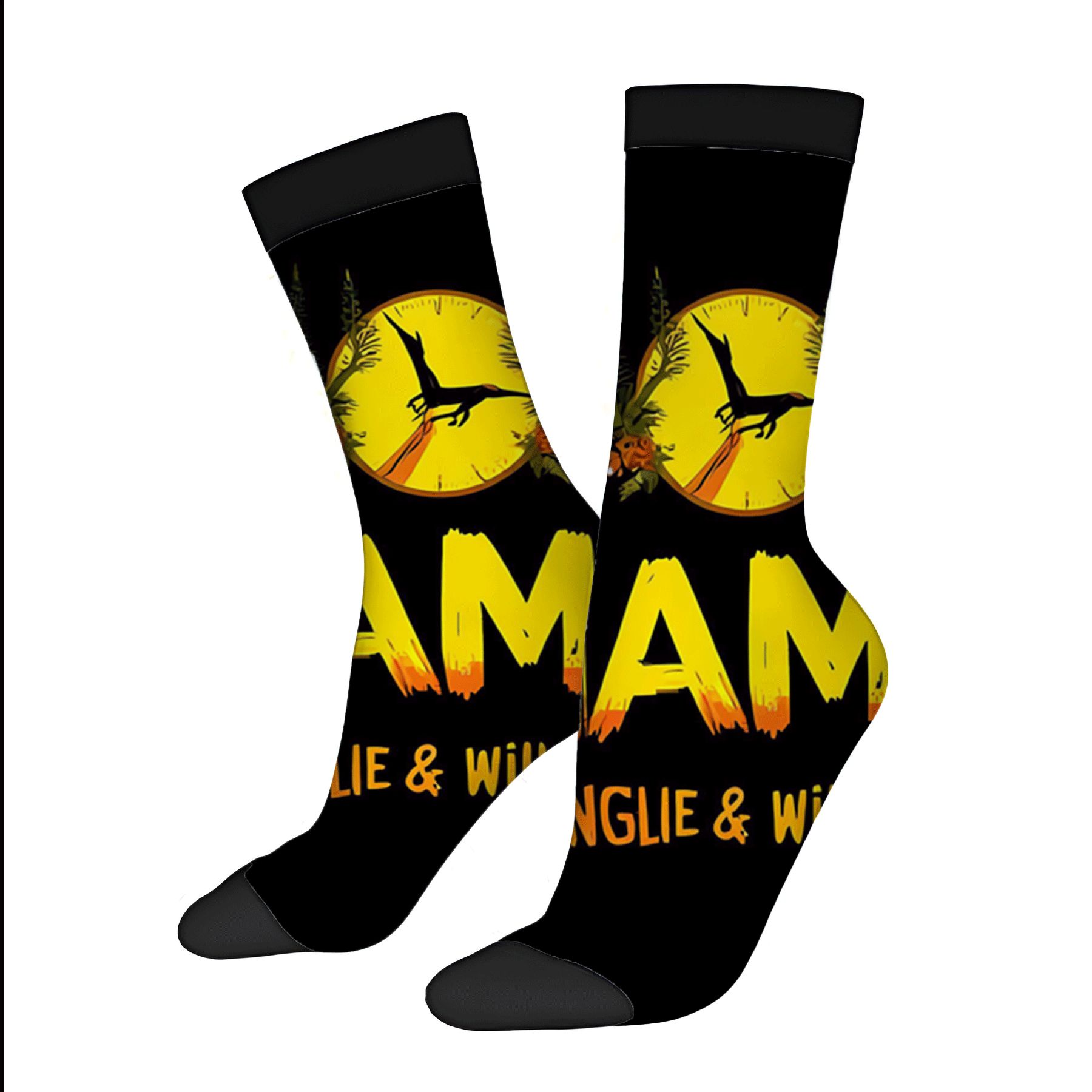 Trendy Unisex Socks - 2 Pairs with Black Background Yellow Clock Design ...