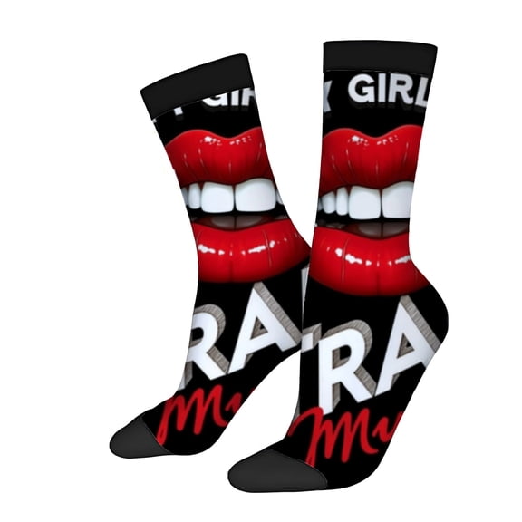Trendy Unisex Socks - 2 Pairs with Bold ' GIRL ' Design on Black Background Perfect for All Seasons