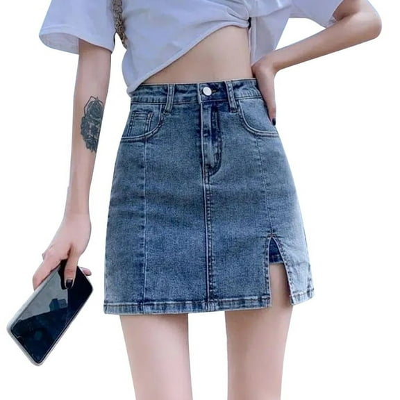 Trendy Urban Casual Jeans Skirt for Women Vintage Chic and Versatile Daily Wear Denim Fashion Look