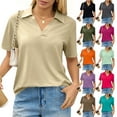 thumbnail image 1 of Trendy V Neck Polo Shirts Women'S Short Sleeve Summer Business Casual Collared Tees,Beige L, 1 of 6