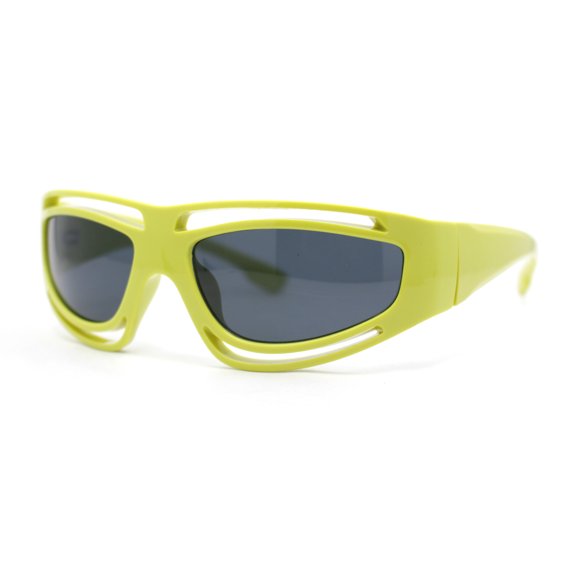Trendy Vented 90s Sport Wrap Around Thick Arm Plastic Rectangular Sunglasses Green - Black