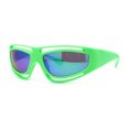 thumbnail image 1 of Trendy Vented 90s Sport Wrap Around Thick Arm Plastic Rectangular Sunglasses Green - Teal Mirror, 1 of 4