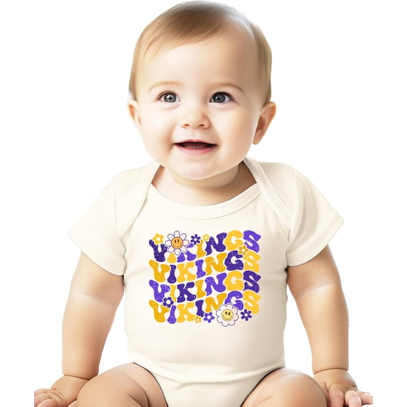 Trendy Vikings Sports Fan Shirt for Women, Teens & Kids Purple Team Pride Girly Outfit for Baby Natural Bodysuit 6 Months