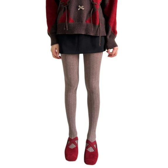 Trendy Vintage Twist Chain Striped Pattern Tights Cotton Blend Slimming Hosiery for Ladies Elegant Opaque Pantyhose