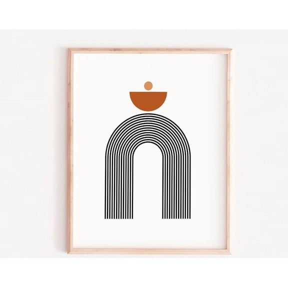 Trendy Wall Art, Mid Century Print Rainbow Neutral Abstract Geometric Black White Orange Minimal Wall Art, Modern Wall Decor, 12x18 UNFRAMED