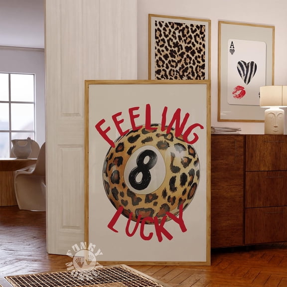 Trendy Wall Art Print Set Red Leopard Art 8 Ball Print Retro Feeling Lucky Dopamine Poster Preppy Dorm Room Decor, Poster Only