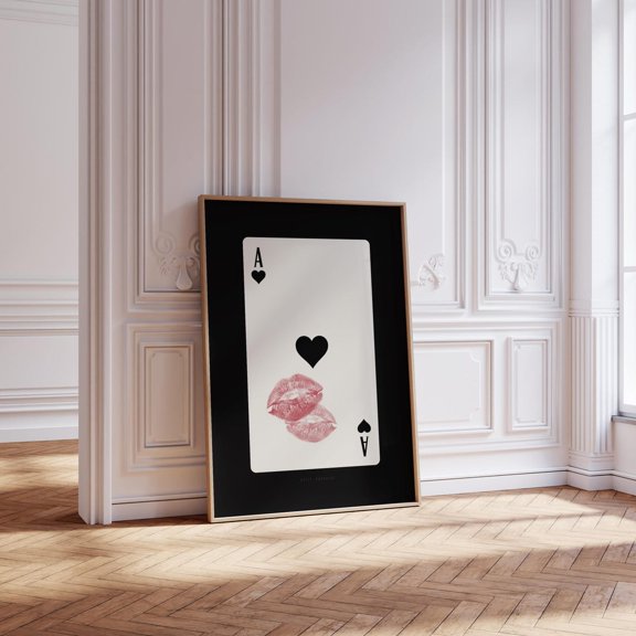 Trendy Wall Art Prints, Playing Card Poster, Retro Kiss Lips, Ace Of Hearts, Femme Fatale Print Apartment Aesthetic Wall Art, Modern Wall Decor, 16x24 UNFRAMED