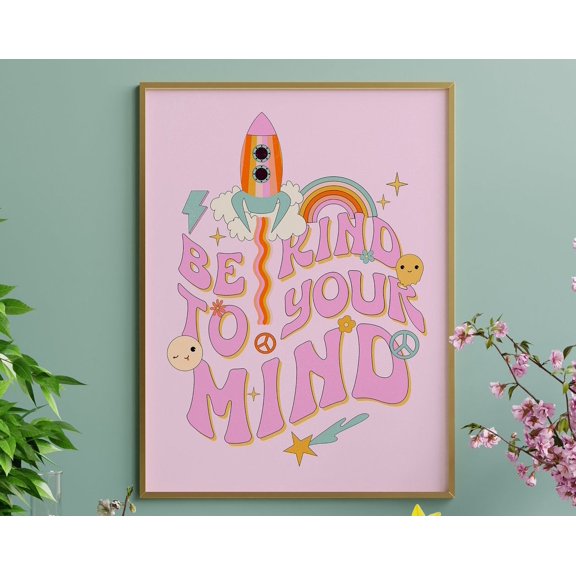 Trendy Wall Art, Retro Cute Print, 70S Wall Art, Positive Quote Print, Retro Aesthetic Print, Psychedelic Art, Vintage Poster, Hippie Print Wall Art, Modern Wall Decor, 8x12 UNFRAMED