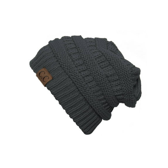 Trendy Warm CC Chunky Soft Stretch Cable Knit Soft Beanie, Dark Melange Grey