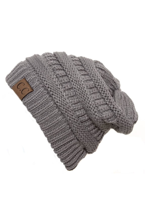 Trendy Warm CC Chunky Soft Stretch Cable Knit Soft Beanie, Lt Grey