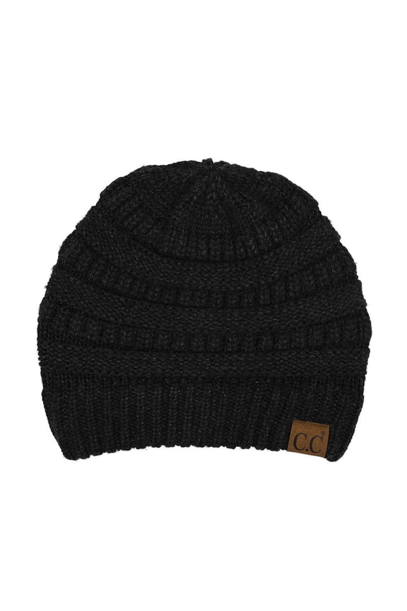 Trendy Warm Chunky Soft Stretch Cable Knit Beanie Skully, Snuggly Soft Black/Gray Mix
