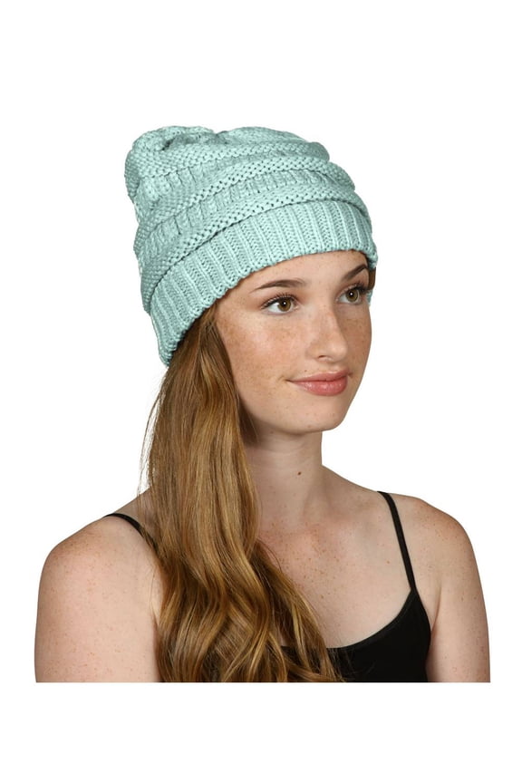 Trendy Warm Chunky Soft Stretch Cable Knit Beanie Skully