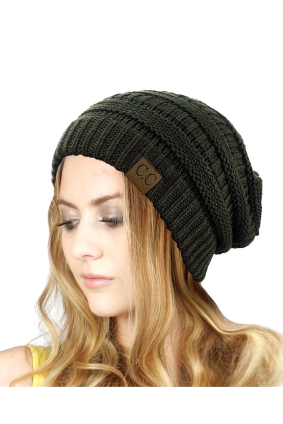 Trendy Warm Chunky Soft Stretch Cable Knit Slouchy Beanie Skully HAT20A-Dark Olive