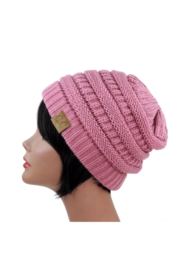 Trendy Warm Chunky Soft Stretch Cable Knit Slouchy Beanie Skully HAT20A - Rose Pink