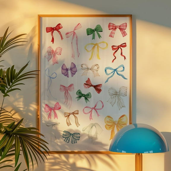 Trendy Watercolor Colorful Bows Wall Art, Coquette Apartment Decor Wall Art, Modern Wall Decor, 8x12 UNFRAMED