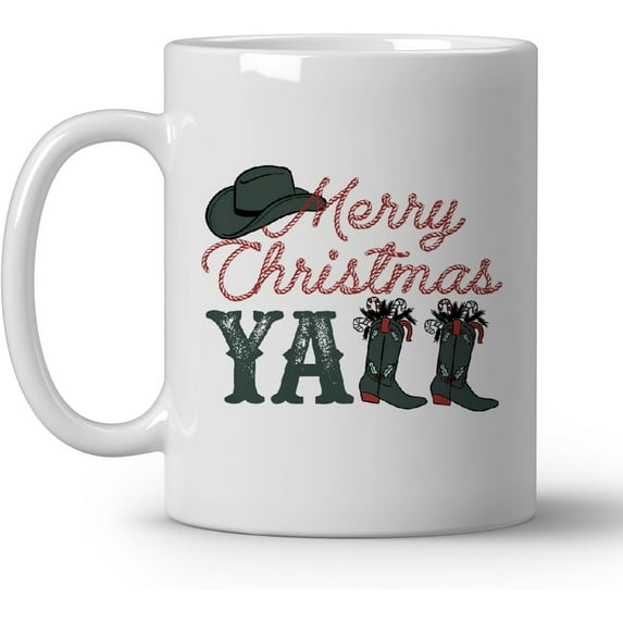 Trendy Western Christmas Coffee Mugs, Merry Christmas Cowgirl Boots Hat Ceramic Mug, Christmas Holiday Drinking Party Mugs for Table Decortaions, Christmas Cute Gifts, 11oz Ceramic Cup White