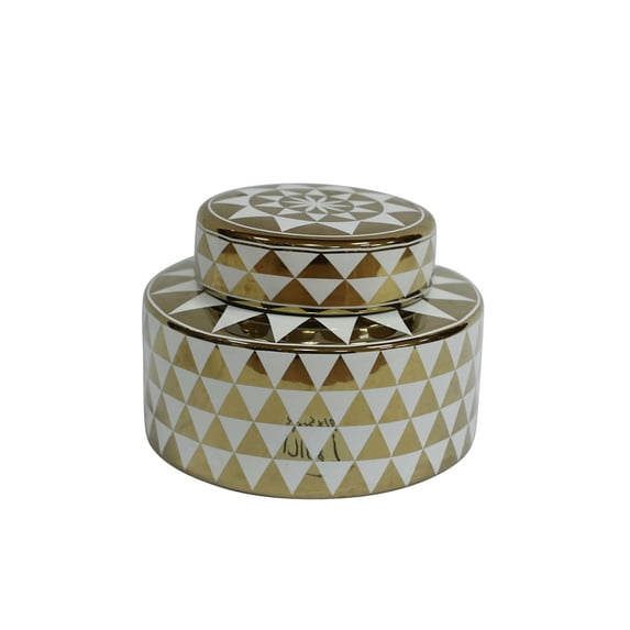 Trendy White And Gold Decorative Ceramic Covered Jar