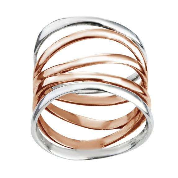 Trendy Wide Five Band Coil Wrap Rose Gold over Sterling Silver Ring-7