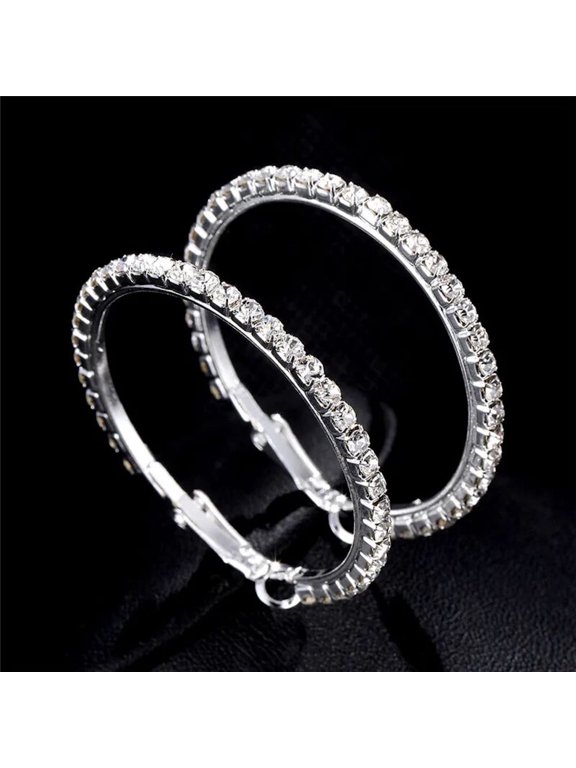 Trendy Women Fashion Jewelry Hoops 50 mm/5 cm Shiny Single Row Big Round Sexy Crystal Hoop Earrings For Her