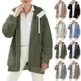 thumbnail image 1 of Trendy Women White Fleece Trim Hood Coat,Lightweight Open Front Jacket,Rib Cuff Casual Windproof Warm Oversized Outerwear with Pockets For Winter Outdoor Walk., 1 of 6