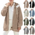 thumbnail image 1 of Trendy Women White Fleece Trim Hood Coat,Lightweight Open Front Jacket,Rib Cuff Casual Windproof Warm Oversized Outerwear with Pockets For Winter Outdoor Walk., 1 of 6