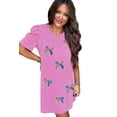 thumbnail image 1 of Trendy Women's Bright Pink Graphic Tee Dress - Sequin Bow Detail and Short Puff Sleeves | [ZhiHiMeRi] | (US 8-10)M, 1 of 9