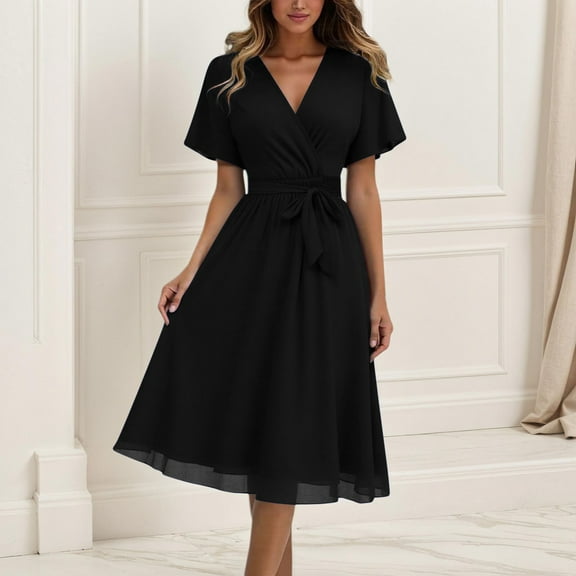 Trendy Women's Casual Dress Elegant V Neck Design with Lace and Chiffon for Daily Relaxation and Wear