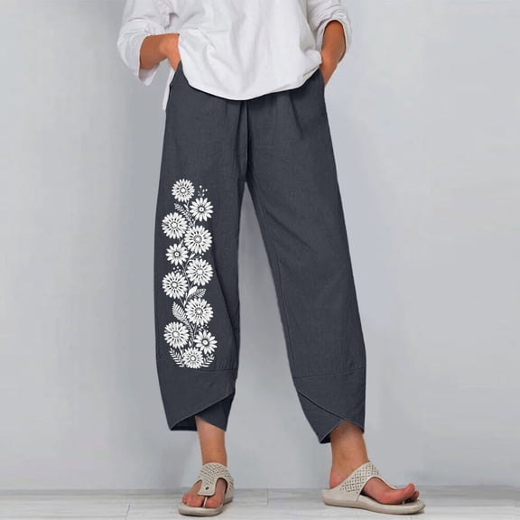 Trendy Women's Casual Pants For Everyday Wear Commuting And Summer Fashion With Stylish Linen Blend Fabric For Short Or Three Quarter Sleeve Tops Womens Pants Elastic Pants for Women Casual Yoga Pant